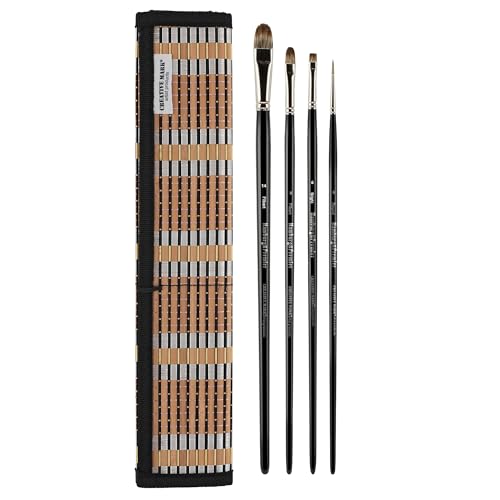 Creative Mark Hamburg Premiere Professional Oil Painting Brushes - Medium Asst Set of 4 Handmade Oil Paint Brushes w/ #14 Filbert - Natural & Synthetic Blend, Long Triple-Lacquered Birch Handle - size: Medium - Set of 5