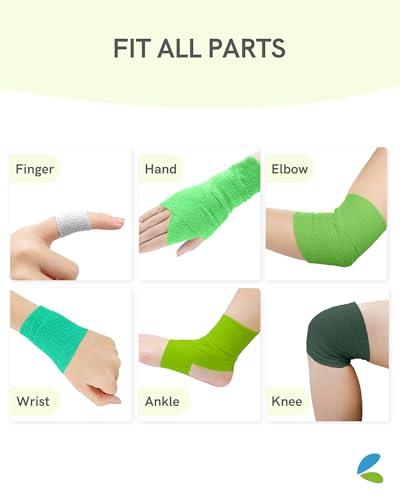 FriCARE Self Adhesive Bandage Wrap, Medical Tape in First Aid Kit | Elastic Cohesive Bandages for Sports/Vet/Wrist Ankle Wounds, 2 Inches X 5 Yards, Latex-free 6 Rolls, Willow Grove - color: Willow Grove