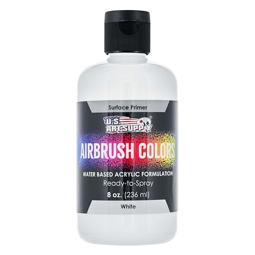 U.S. Art Supply White Surface Primer Airbrush Paint, 8 oz - Acrylic Primer Paint, Ready-To-Spray, Water-Based Acrylic Polyurethane for Miniatures, Models, Plastic, Metal, Wood, Canvas, 3D Prints - color: White