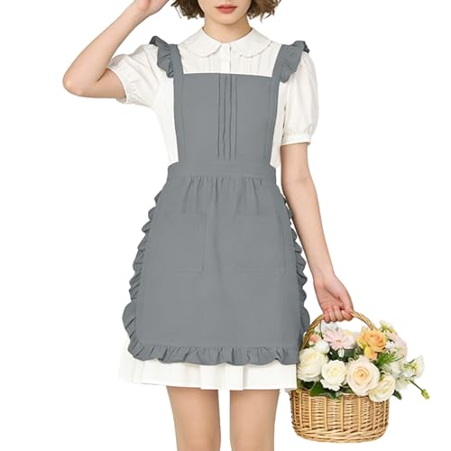 Vintage Ruffle Apron for Women, Cute Kitchen Apron for Cook - color: Grey