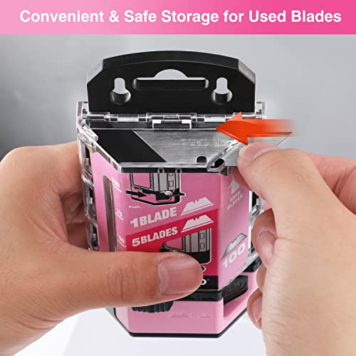 WORKPRO 100-Pack Utility Knife Blades | Utility Blades Replacement with Dispenser, SK5 Carbon Steel - Pink Ribbon - style: SK5(pink)