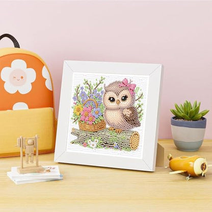 Ajepon Owl Diamond Art Kit for Kids, Ages 8-12, 7x7 Inch, Modern Style, Crystal Diamonds, Includes Canvas, Frame, Tools, Non-Foldable - color: CC193