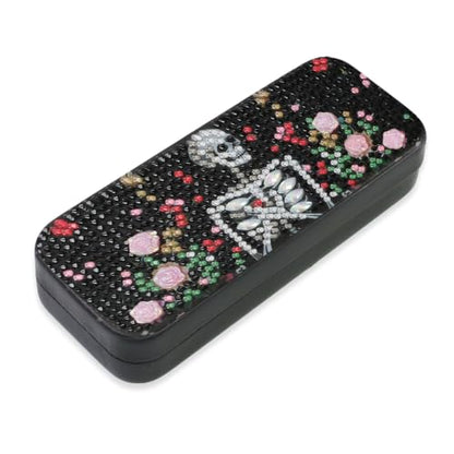 FlyingMage 5D Diamond Art Painting Kit for Adults Beginner, Small DIY Diamond Dots Gem Art Painting Mosaic Kits, Cute Hard Shell Sunglasses Eyeglasses Glasses Case for Women Teen, Flower Skull - color: Black Skull