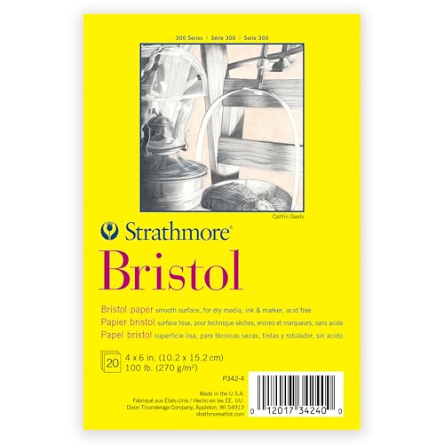 Strathmore 300 Series Bristol Paper Pad, Smooth Texture, Tape Binding, 20 Sheets, White, 4x6 inch, 1 Count
