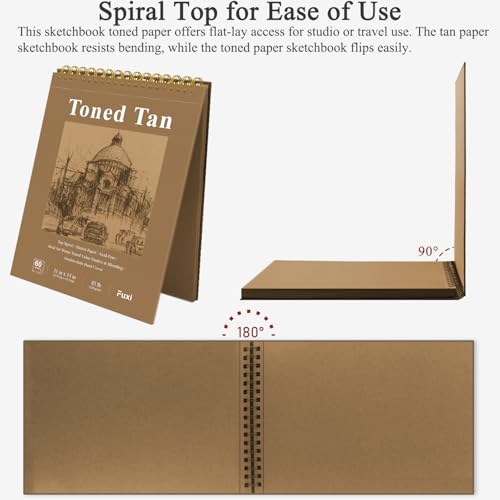 Fuxi Toned Tan Sketchbook 11x14 Inch, 60 Sheets, Spiral Bound - Hard Cover, Acid-Free Drawing Paper Pad for Artists, Drawing, Illustration & Art Students. - color: Toned Tan, size: 11" x 14" (Pack of 1)