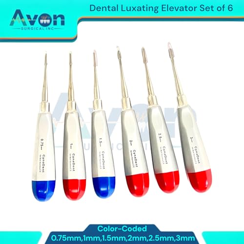 Color-Coded Dental Root Elevator Picks, Straight, 0.75mm, 1mm, 1.5mm, 2mm, 2.5mm, 3mm | Autoclave-Safe German Stainless Steel | 6PCS Bundle