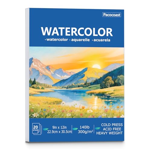 Pacocoast Watercolor Paper Pad, 9"x12" Water Color Paper, 140lb/300gsm Blue - color: Blue, size: 9" x 12"