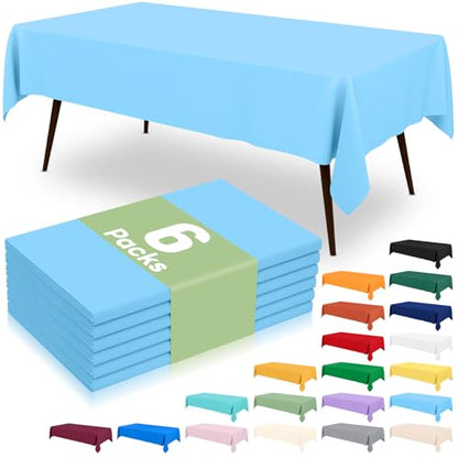 misaya 6 Packs Plastic Table Cloth Light Blue Disposable Tablecloth - color: Light Blue, size: 54" X 108"