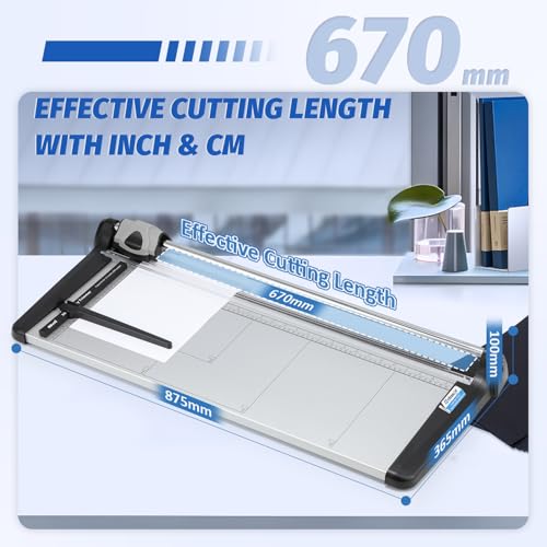 670mm(26.37") Rotary Paper Trimmer, 15 Sheets Heavy Duty Paper Trimmer | Sharp & Safe Blade, Effective for A2-A6 Sizes, Commercial Grade Rotary Paper Cutter for Home/Office/School, Black & Silver - size: 26.37"