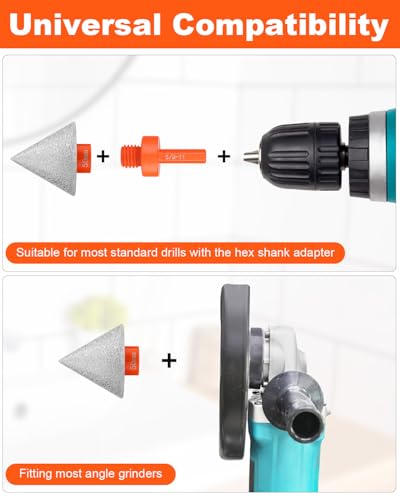 3 PCS Diamond Beveling Chamfer Bits Set, with 5/8-11 Thread Adapter | Tile Cone Grinder Bit, 1" Diamond Drill Bits for Hole Enlarging Trimming Grinding in Tile, Marble, Glass, Granite,Ceramic