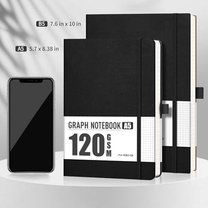 AHGXG Graph Paper Notebook, 120 GSM Paper, 160 Pages, A5 (5.7'' X 8.3'') - color: Black, style: A5-Grid-120G