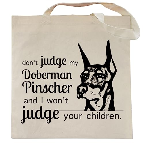 Pet Studio Art Don't Judge My Dog Tote Bag - color: Doberman