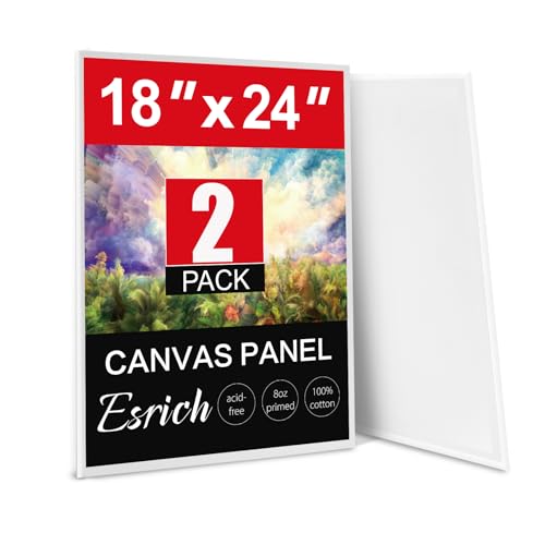 ESRICH Canvas for Painting 18x24 Inch, 2 Pack Canvas Boards for Painting Cotton Primed Acid Free Large Blank Canvases, Canvas Panels for Oil, Watercolor, Acrylic Paint, Gouache, Tempera. (Thk: 3mm) - size: 18*24in 2pack