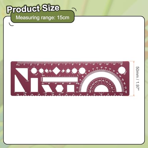 HARFINGTON 2pcs Multifunctional Geometric Rulers 15cm Metric and SAE Aluminum Straight Edge Protractor Angle Math Measuring Ruler Geometric Drawings Templates for Drawing Drafting, Dark Red - color: Dark Red