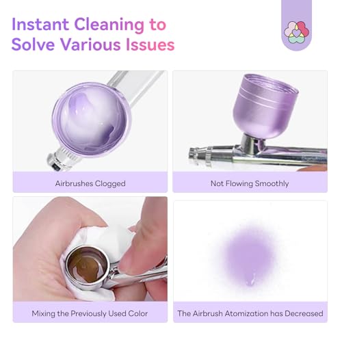 SAVILAND Airbrush Cleaner Kit: 10S Instant 240ml Airbrush Cleaning Kit Low Odor Acetone Free with Cleaning Brush & Needle Nozzle Reamer Full Tool Set for Clog Removal Nail Art Airbrush Pro - color: Grey