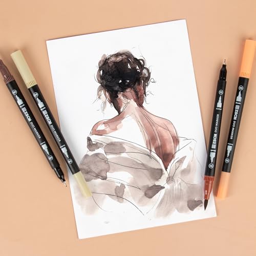 ZSCM QUALITY DECIDES THE FUTURE Skin Tone Duo Tip Marker Pens, 12 Fine & Brush Tip Pen For Adult Coloring Books - color: 12 Skin