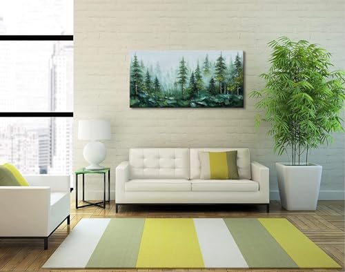 Alenoss Hand Painted 3D Abstract Oil Painting, Green Forest Wall Art | Landscape Textured Canvas Wall Art For Living Room Bedroom - color: AL-B101
