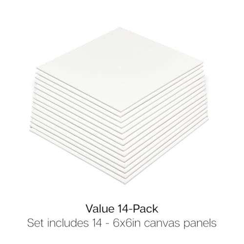 KINGART White Canvas Panel Set – Square, 6x6 Inch, 14-Pack – 100% Cotton, Pre-Primed Gesso Artist Boards for Acrylic, Oil, Sketching, & Mixed Media Painting - color: White, size: 6" x 6"