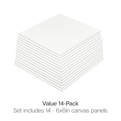 KINGART White Canvas Panel Set – Square, 6x6 Inch, 14-Pack – 100% Cotton, Pre-Primed Gesso Artist Boards for Acrylic, Oil, Sketching, & Mixed Media Painting - color: White, size: 6" x 6"