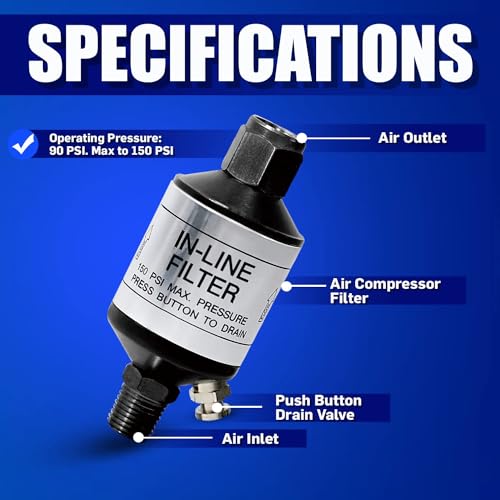 LE LEMATEC Moisture Trap & Water Separator for Paint Gun 1/4" NPT - size: 1.6" x 1.6" x 3.6" (With Adapter)