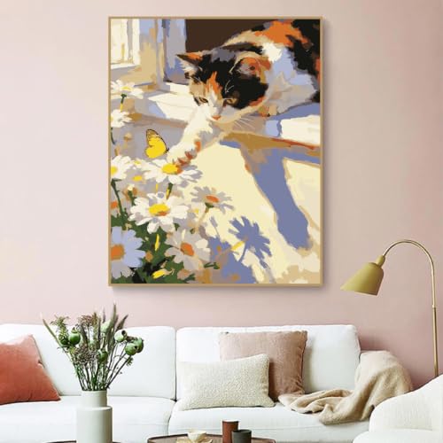 ZRIZQ Paint by Numbers Kit for Adults Beginners,Swans DIY Painting Set,Relaxing Creative Craft Activity,16x20 Inch - color: 16"X20"Rolled Canvas-Cat 3