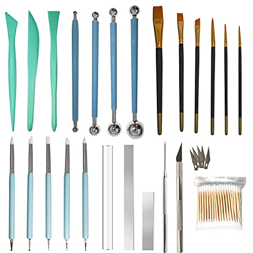 24Pcs Polymer Clay Tools Supplies Kit Roller Pin Sculpting Clay Cutters for Earring Jewelry Acrylic Roller Modeling Precision Knife Set Needle Detail - color: 24 Pcs