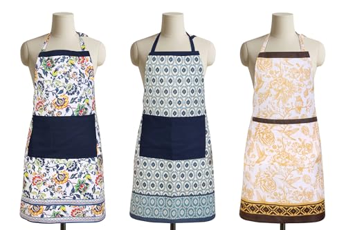 FINGERCRAFT Apron, Dual Pocket, Adjustable Tie, Multipurpose Washable Bib Apron for Home, Kitchen, Chef and Professionals - color: Bloom Gold Ochre