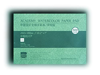 BAOHONG Academy Grade Watercolor Block, 100% Cotton, Acid-Free, 140LB/300GSM, Cold Press Textured, 20 Sheets per Block (Cold Press 7" X10.2“) - size: Cold Press 7" x 10.2"