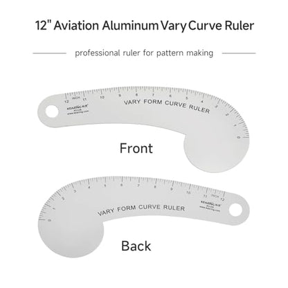 Vary Form Curve Ruler 12“ French Curve Ruler for Pattern Making, Aviation Aluminum Hip Curve Ruler for Measuring Sewing | Aviation aluminum French curve ruler for pattern making with dual-sided scales for left & right hand, Hip Curve for Sewing - style: 6