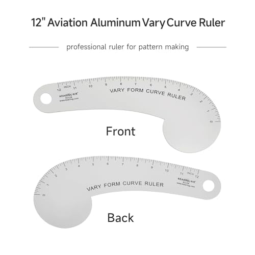Kearing Vary Form Curve Ruler 12“ French Curve Ruler for Pattern Making, Aviation Aluminum Hip Curve Ruler for Measuring Sewing - style: 6112A(12")