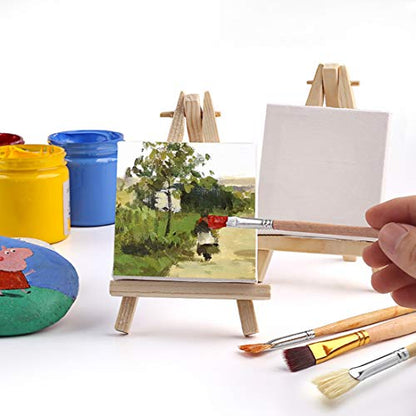 Tosnail 12 Packs Mini Canvas and Easel Set, Art Easel Stand with Canvas Set Tabletop Wooden Display Stand and Canvas Panels for Artist, Students, Adults, Kids Painting
