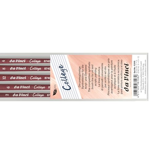 da Vinci Oil & Acrylic Brush Set 5269 - COLLEGE Synthetics - 5 Brush Set containing Series 8730 Round Size 2 & 6 plus Series 8740 Flat Size 4, 8 & 12 - Strong fibers that are easy to clean - Made in Germany - style: College Starter Set