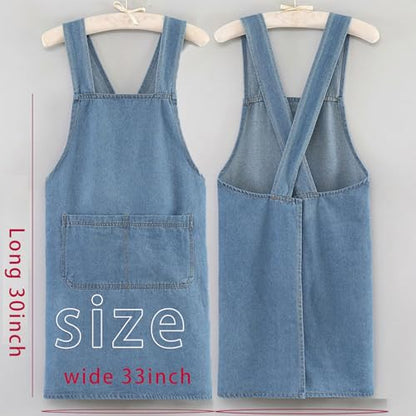 Cross Back Denim Apron with Front Pockets Women | Lightweight Adult Aprons , Gardening, Painting, Pottery & Crafting, Kitchen Cooking
