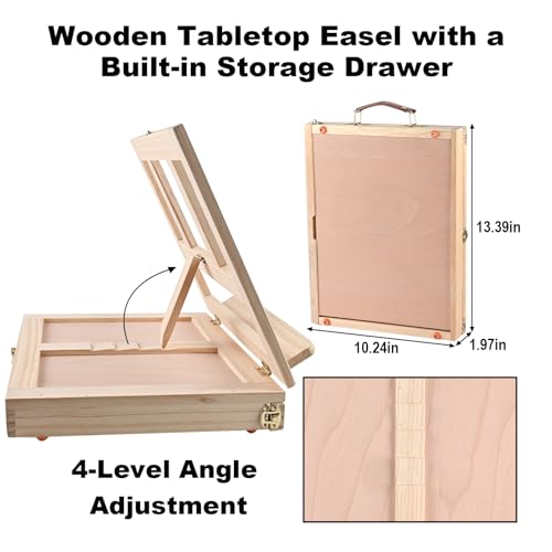 Goldge 140-Piece All-in-One Painting Kit with Tabletop Wood Easel Box