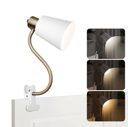 LALISU Desk lamp Eye-Caring Table Lamps 360°Rotation Gooseneck Clip on Lamp - color: White and Gold
