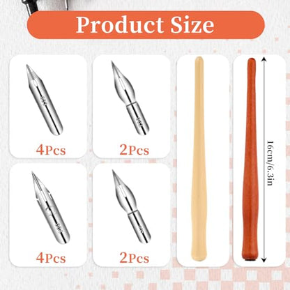 Piriuuo 14 Pcs Dip Pen Set Nib Pen Holder Comic Pen Nib Set G Pen Ink Nib Calligraphy Pen Nibs Wooden Drawing Pen Holder with Stainless Steel Pen Nibs Dip Pens for Writing, Painting, Signing