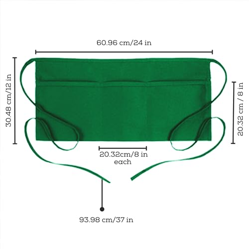 Avalon Kitchen Server Aprons with 3 Pockets – 100% Polyester Waist Apron, 24x12 Inch Half Apron, Waitress Apron for Servers - color: Green, style: Pack of 12