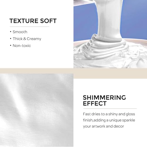 Nicpro Metallic Pearl White Acrylic Paint, 8.45oz/250ml White Craft Paint | Large Pearlescent Non Toxic, Non Fading Paints for Metal, Wood, Clay, Canvas, Ceramic, Furniture, Handcrafts, Art Supplies - color: Pearl White, size: 8.45 Fl Oz (Pack of 1)