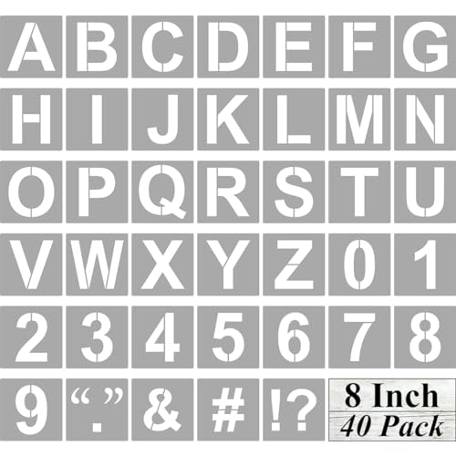 Alphabet Letter and Number Stencils 8 Inch - 40 Pack Large Letters and Numbers Stencil Templates with Signs for Painting on Wood, Reusable Letter Stencils for Chalkboard Signs & Wood Wall Art - size: 8 Inch