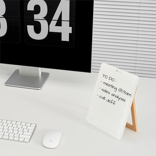 Yeoux Desktop Glass Whiteboard with Reversible Wood Stand 9.5"x6.7" - color: Beech-white