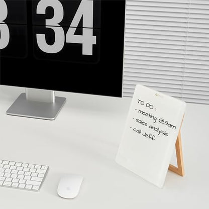 Yeoux Desktop Glass Whiteboard with Reversible Wood Stand 9.5"x6.7" - color: Beech-white