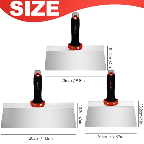 Drywall Knife 3pcs/Set, Stainless Steel Taping Knives Kit | Includes 8'', 10'', 12'' Tools, Perfect for Drywall Joint Taping, Finishing & Patching - color: Black - E Set