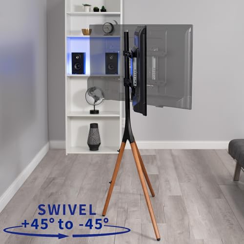 VIVO Dark Walnut Easel TV Stand for 45 to 65 inch Screens, STAND-TV65A | Articulating Artistic Studio Display Stand, Adjustable TV Mount with Swivel, Tripod Base, Max VESA 600x400, Holds 77 lbs - color: Black - Treated Wood, size: 45 to 65 in TVs