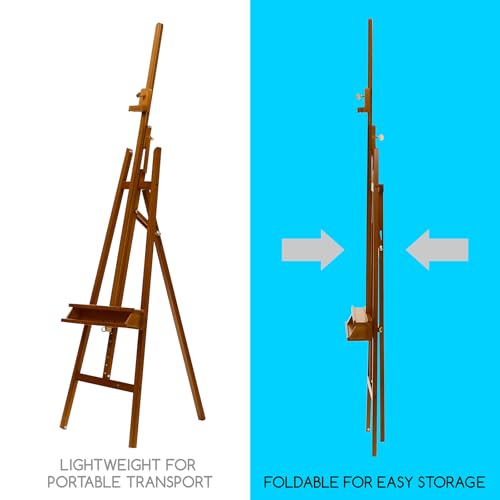 MEEDEN Art Easel Stand: Solid Beech Wood Painting Easel Stand with Storage Tray- Adjustable A Frame Artist Easel for Painting, Hold Canvas up to 48”- Perfect for Sketching, Oil Painting, Acrylics - color: Light Walnut