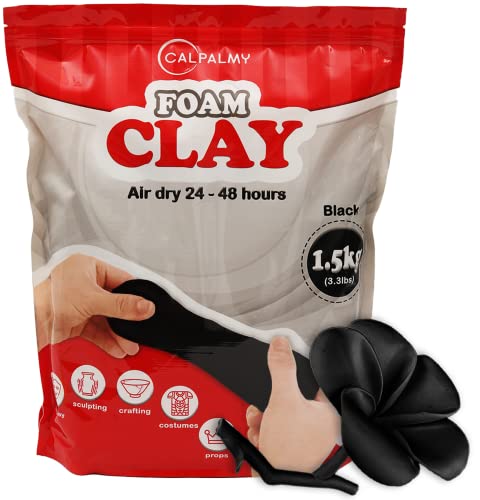 3.3 lbs Moldable Cosplay Foam Clay (Black) - Air-Dry High Density Clay for Intricate Designs - Dries Evenly Within 24-48 Hours - Sandable and Paintable Clay Foam - color: Black, size: 1500g