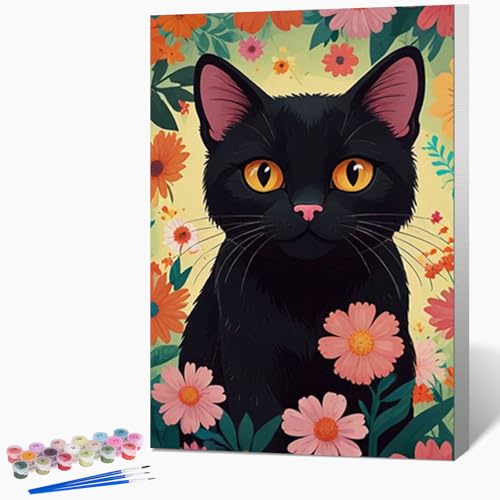 Fountor Framed Paint by Numbers Kit for Adults Beginner 8x12 in, Black Cat | For Adults & Kids Ages 8-12, DIY Acrylic Painting, Cat Lovers Paint by Number with frame, Stress Relief Home Wall Decor Gifts - color: Cute Cat, size: 8x12 Inch