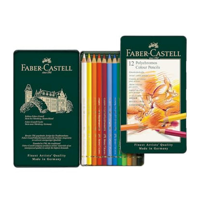 Faber-Castell Art & Graphic Polychromos Colour Pencil, Multicoloured, Tin Of 12, For Art, Craft, Drawing, Sketching, Home, School, University, Colouring - size: 12 Count (Pack of 1)