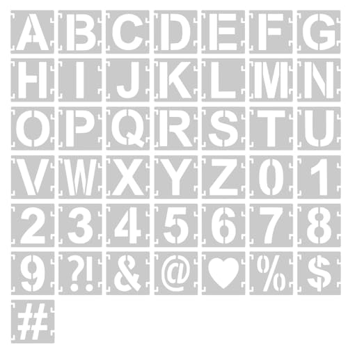 2 Inch Letter Stencils,43Pcs Reusable Letter Stencils for Painting | Alphabet Symbol Numbers Stencils Interlocking Kit for Painting on Wood, Wall, Fabric, Rocks, Chalkboard, Sign & DIY Art - size: 2 inch