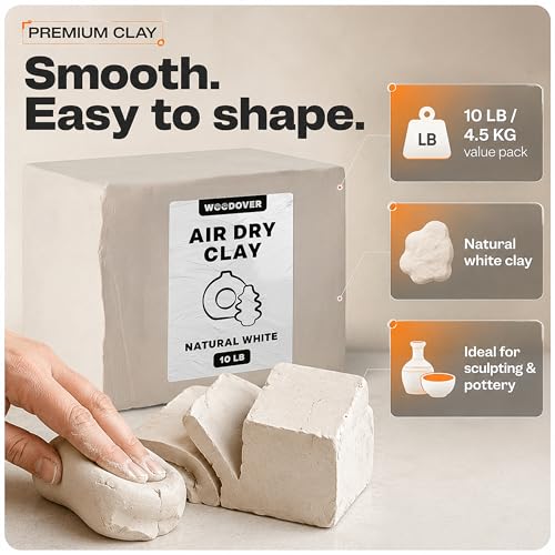 WOODOVER Premium Air Dry Clay White, 10 lb – Natural Modeling Clay for Sculpting, Pottery & DIY Crafts – Self-Hardening for Artists, Beginners and Professionals