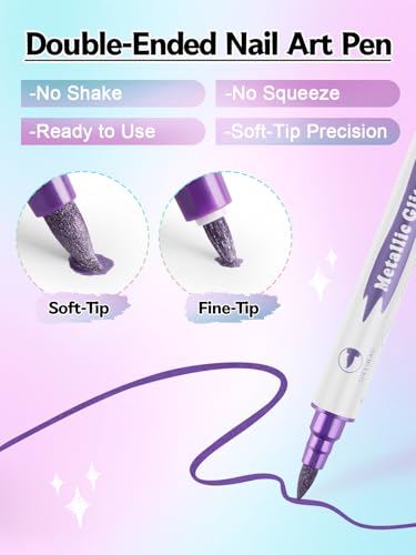 10 Color Metal Giltter 3D Nail Art Pens Set Kalolary Double-ended | Nail Point Dotting Pen Drawing Painting Liner Brush for DIY Nail Art Beauty Adorn Manicure Tools(G) - color: G